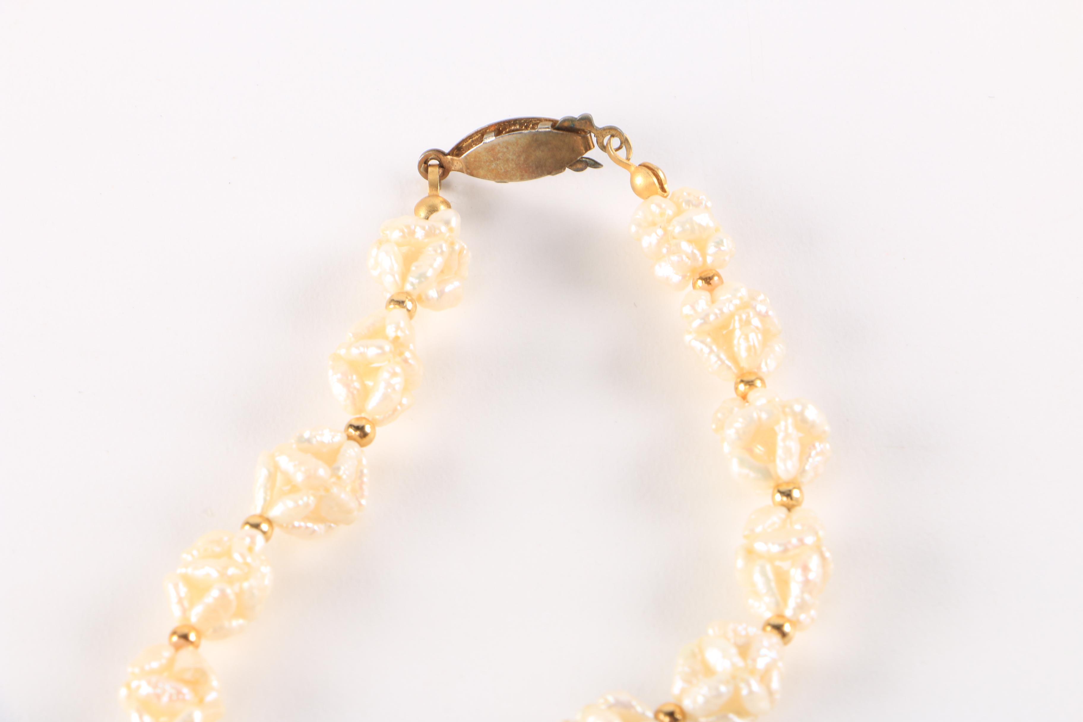 Freshwater Pearl and Tigers Eye  Necklace