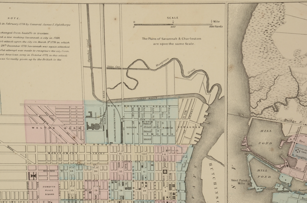 Hand-colored Map of Savannah and Charleston