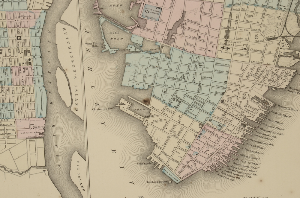 Hand-colored Map of Savannah and Charleston