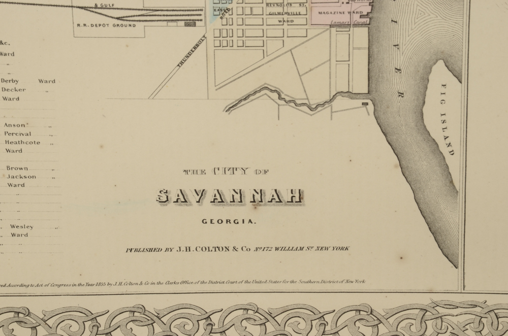 Hand-colored Map of Savannah and Charleston