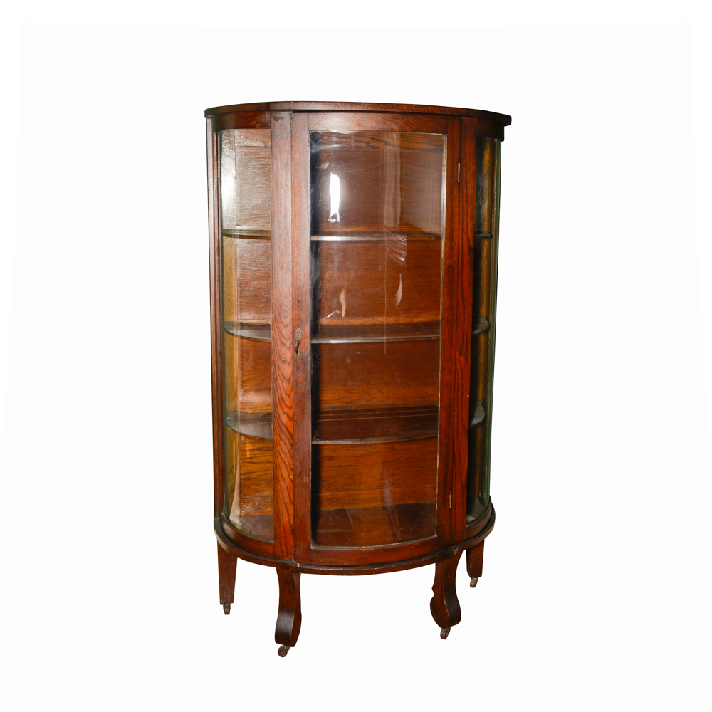 Circa 1900 Empire Revival Oak Curio Cabinet