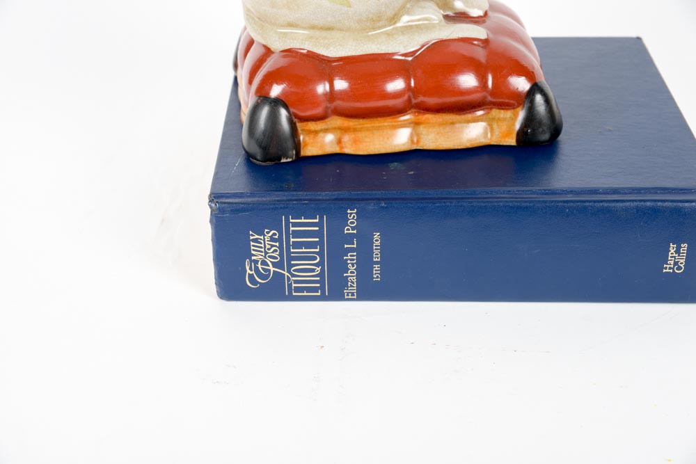 Copy of "Etiquette" by Emily Post with Ceramic Cat Figurine