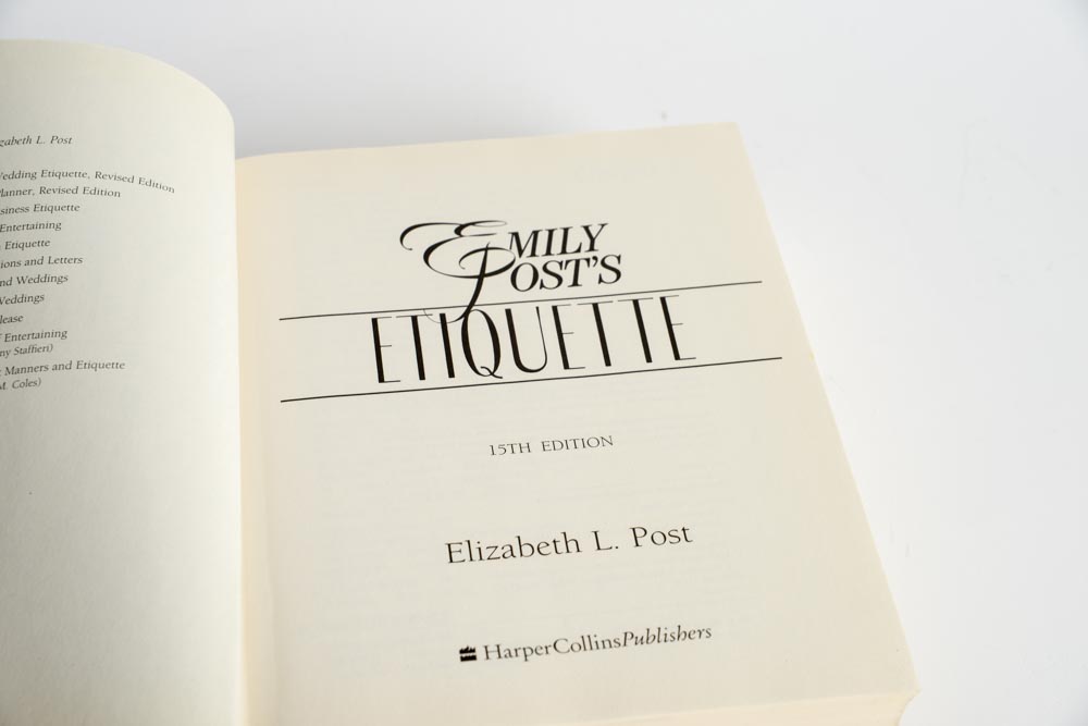 Copy of "Etiquette" by Emily Post with Ceramic Cat Figurine