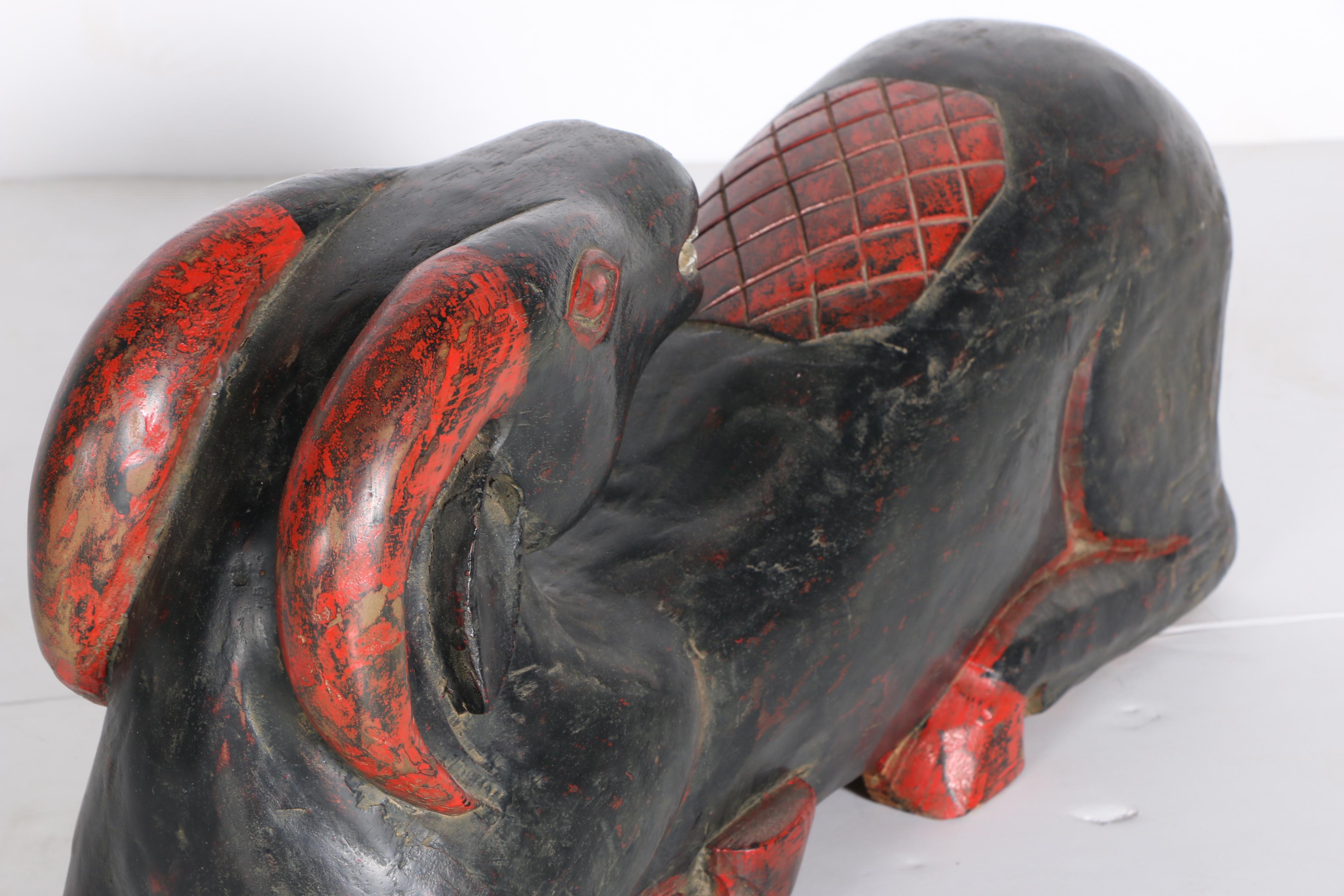 Hand-Painted Carved Wooden Ram