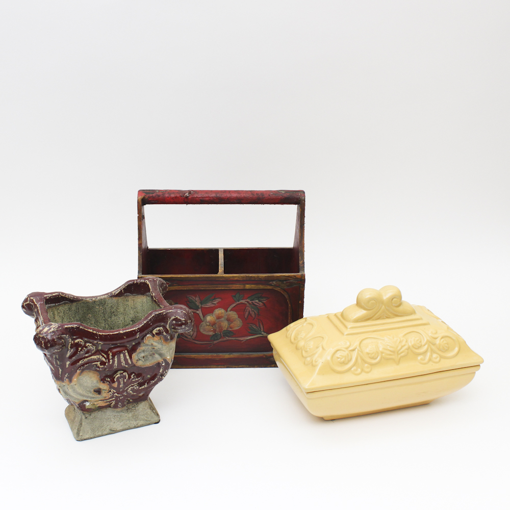 Grouping of Ceramic and Wood Decor