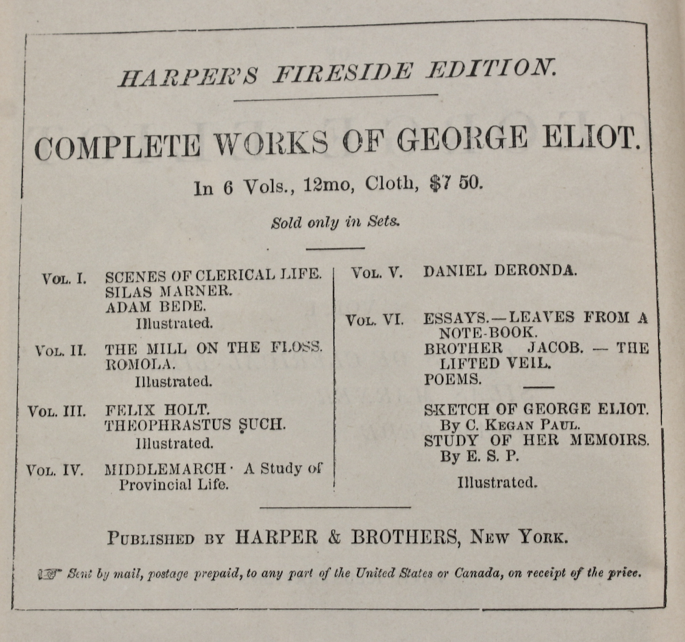Six Volume "The Compete Works of George Eliot"