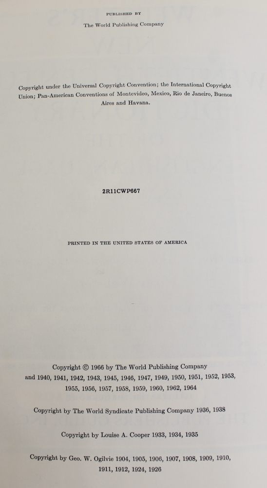 1967 Vintage "Webster's Dictionary"