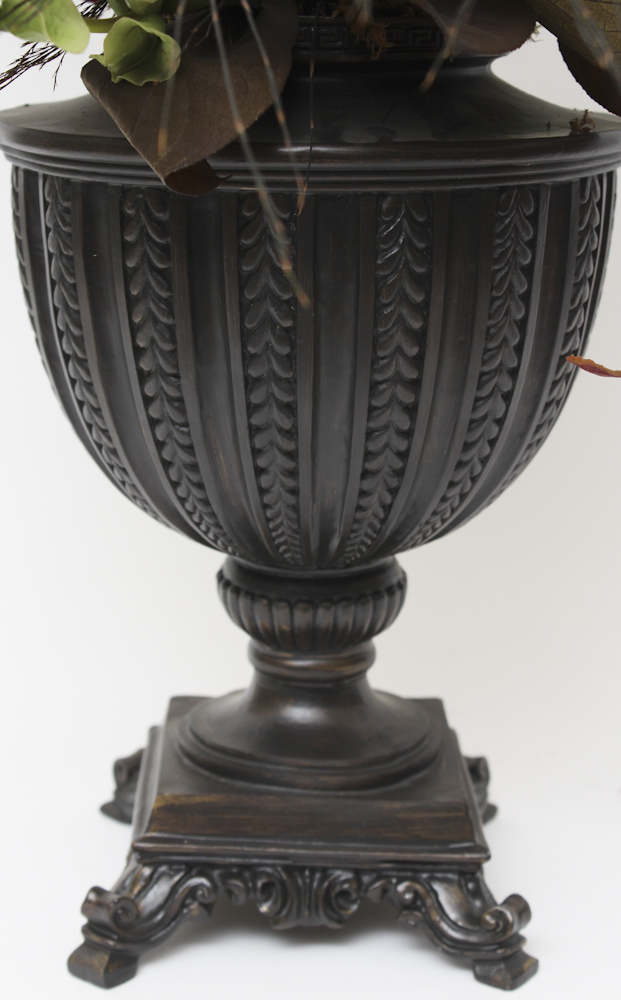 Pair of Decorative Urns With Silk Floral Arrangements