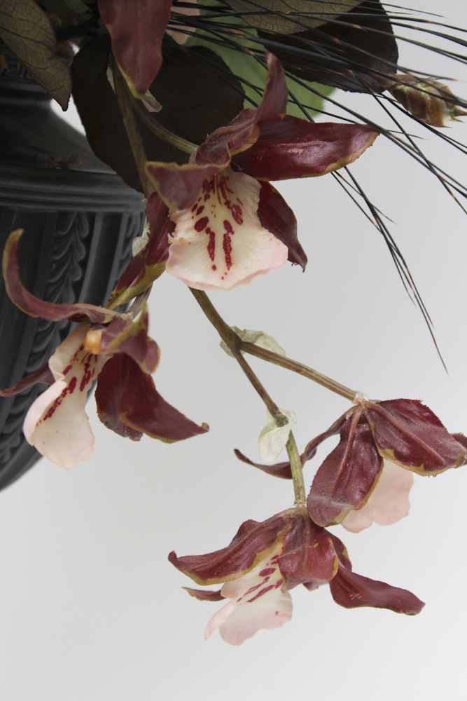 Pair of Decorative Urns With Silk Floral Arrangements
