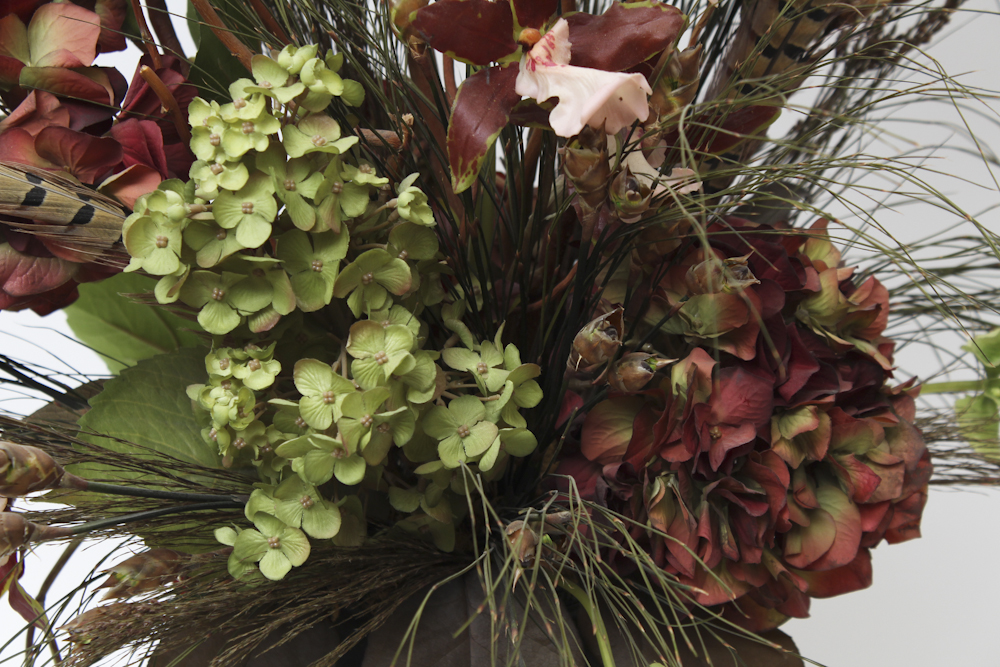 Pair of Decorative Urns With Silk Floral Arrangements