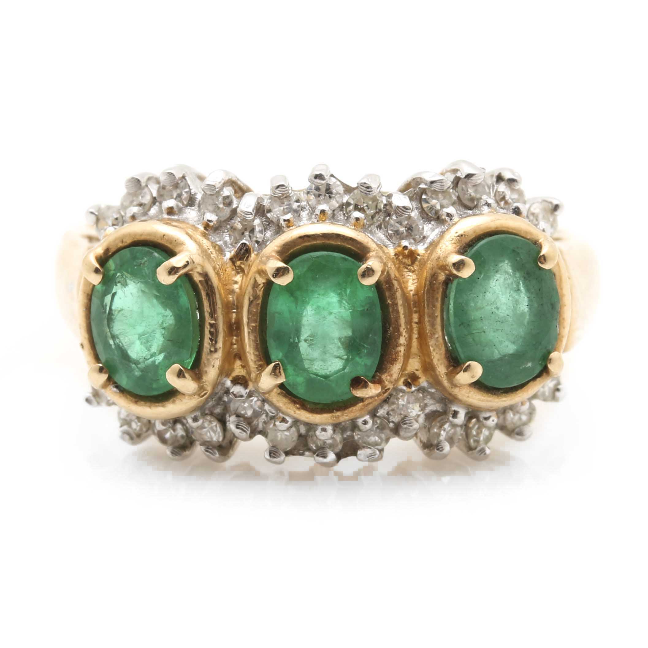 14K Yellow Gold Emerald and Diamond Ring