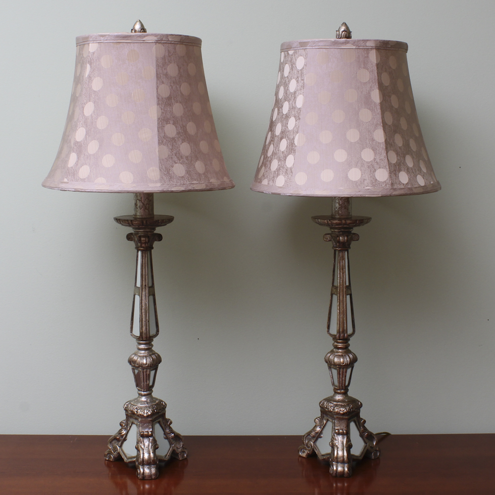 Pair of Column Style Mirrored Table Lamps