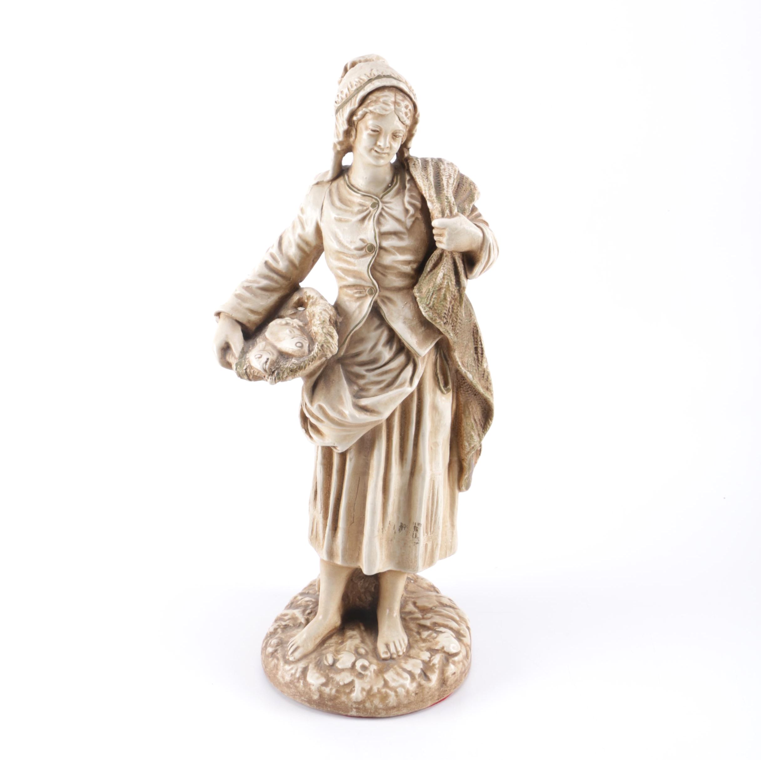 Vintage Marwal Chalkware Figure of Fisherwoman