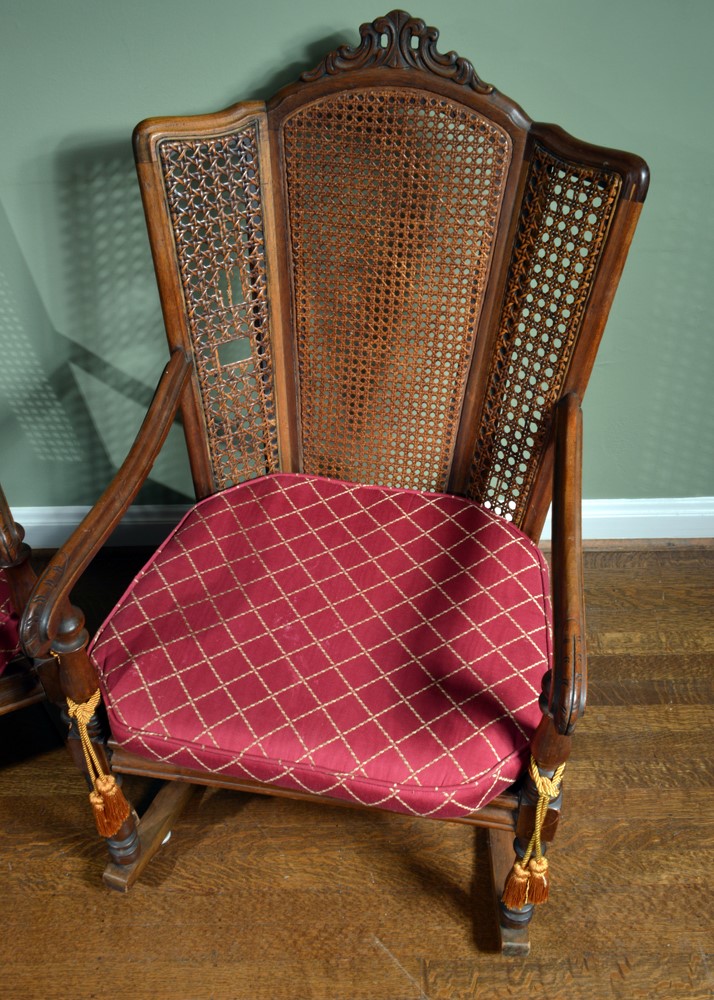 Vintage Caned Wingback Rocking Chairs