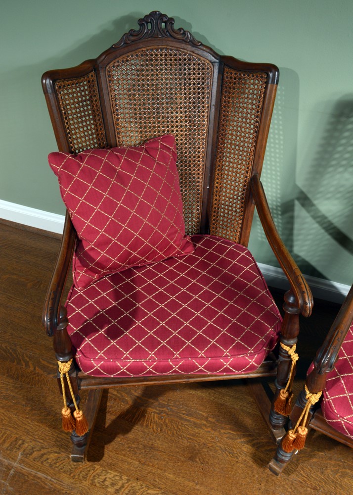 Vintage Caned Wingback Rocking Chairs