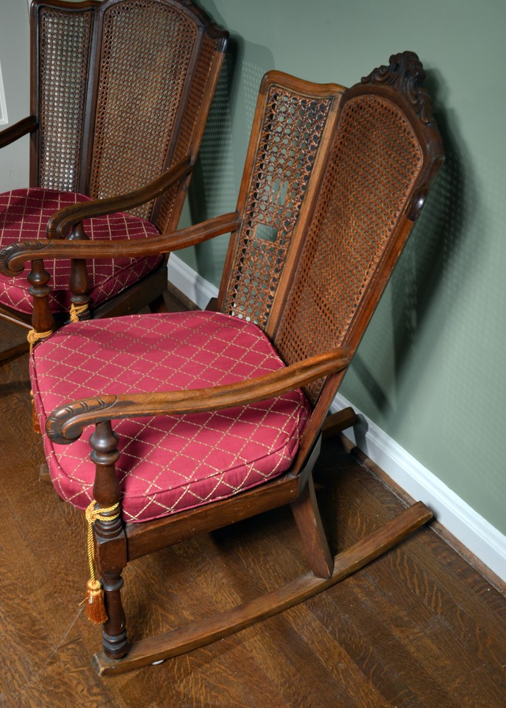 Vintage Caned Wingback Rocking Chairs