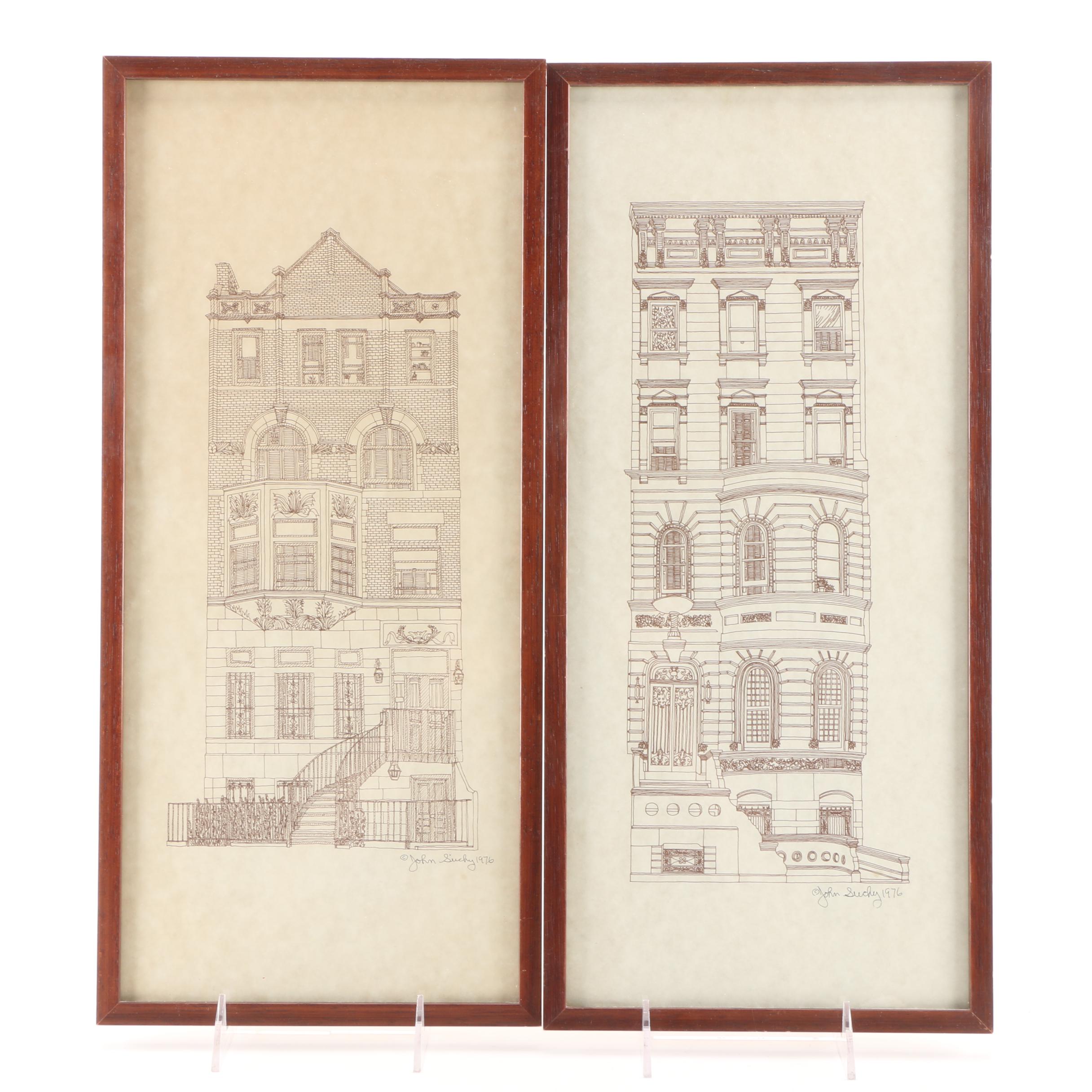 John Suchy Signed Offset Lithographs of Row Houses