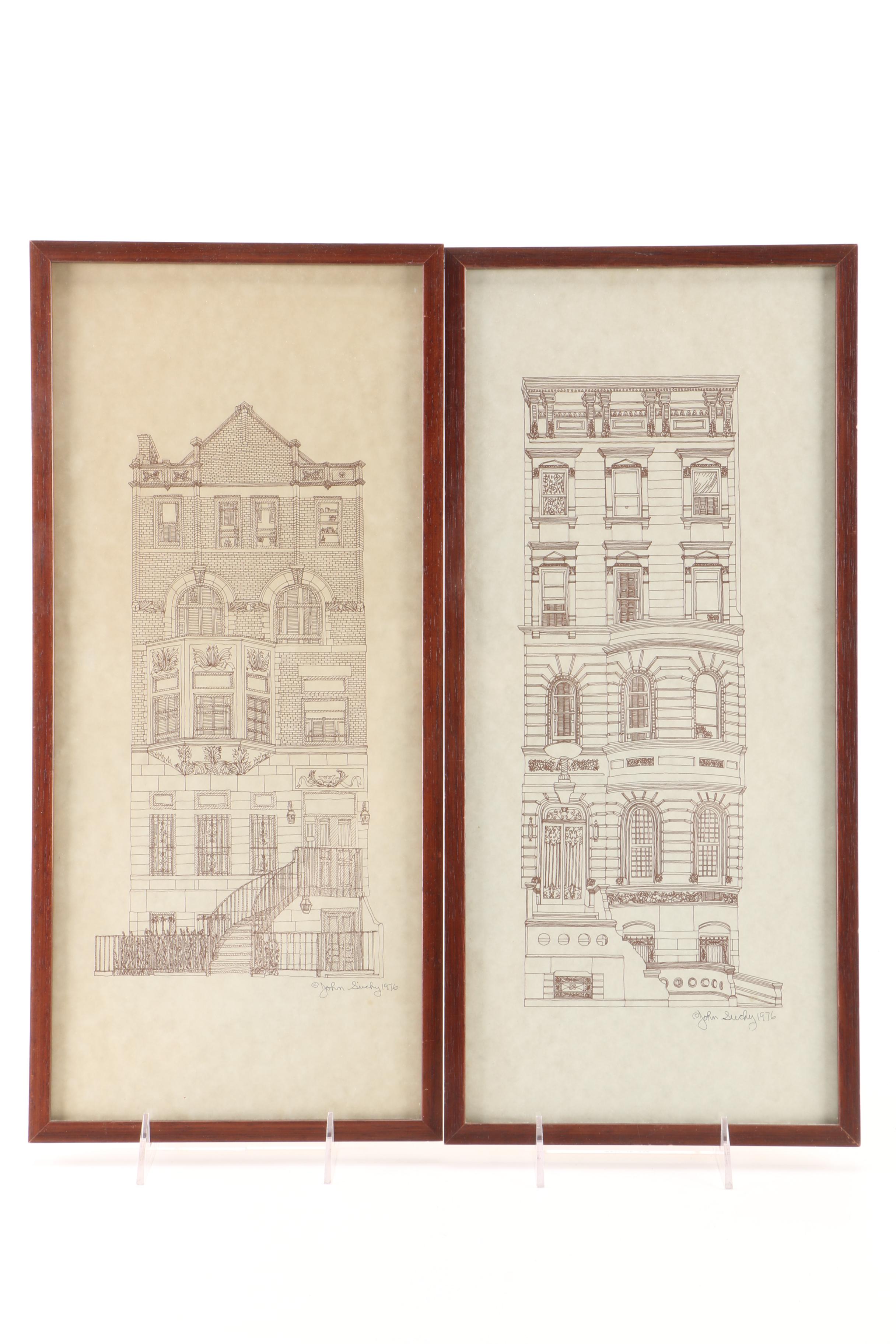 John Suchy Signed Offset Lithographs of Row Houses