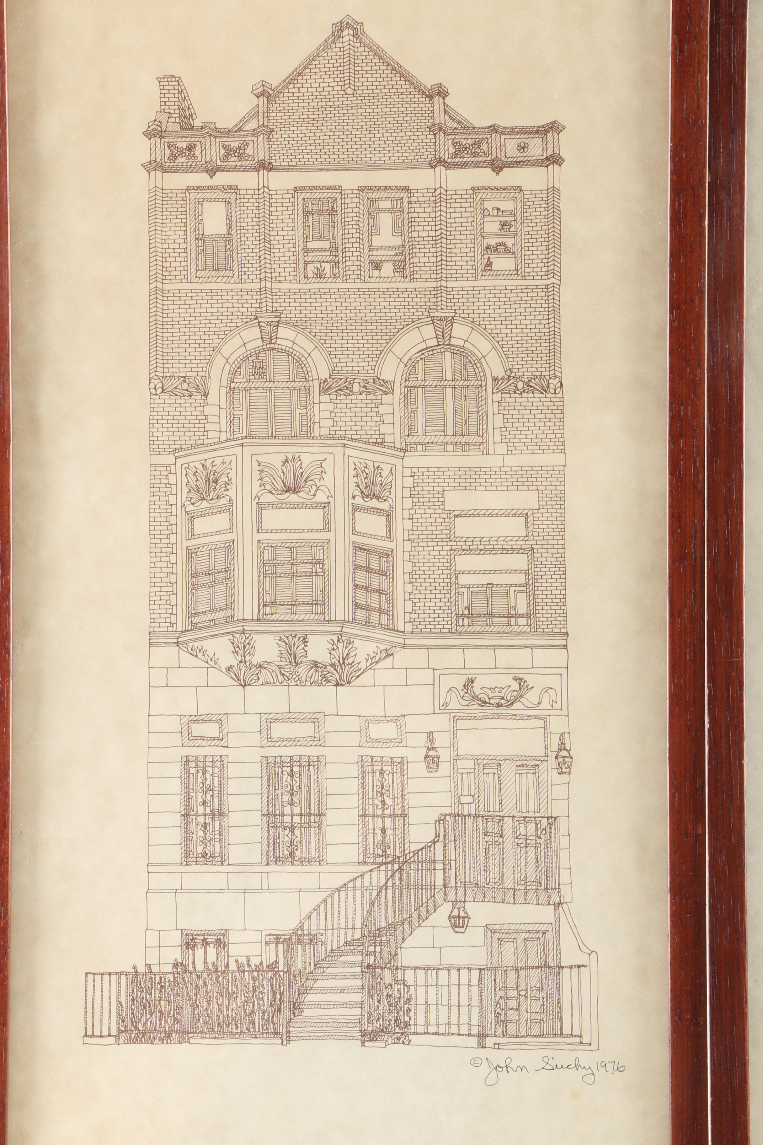 John Suchy Signed Offset Lithographs of Row Houses