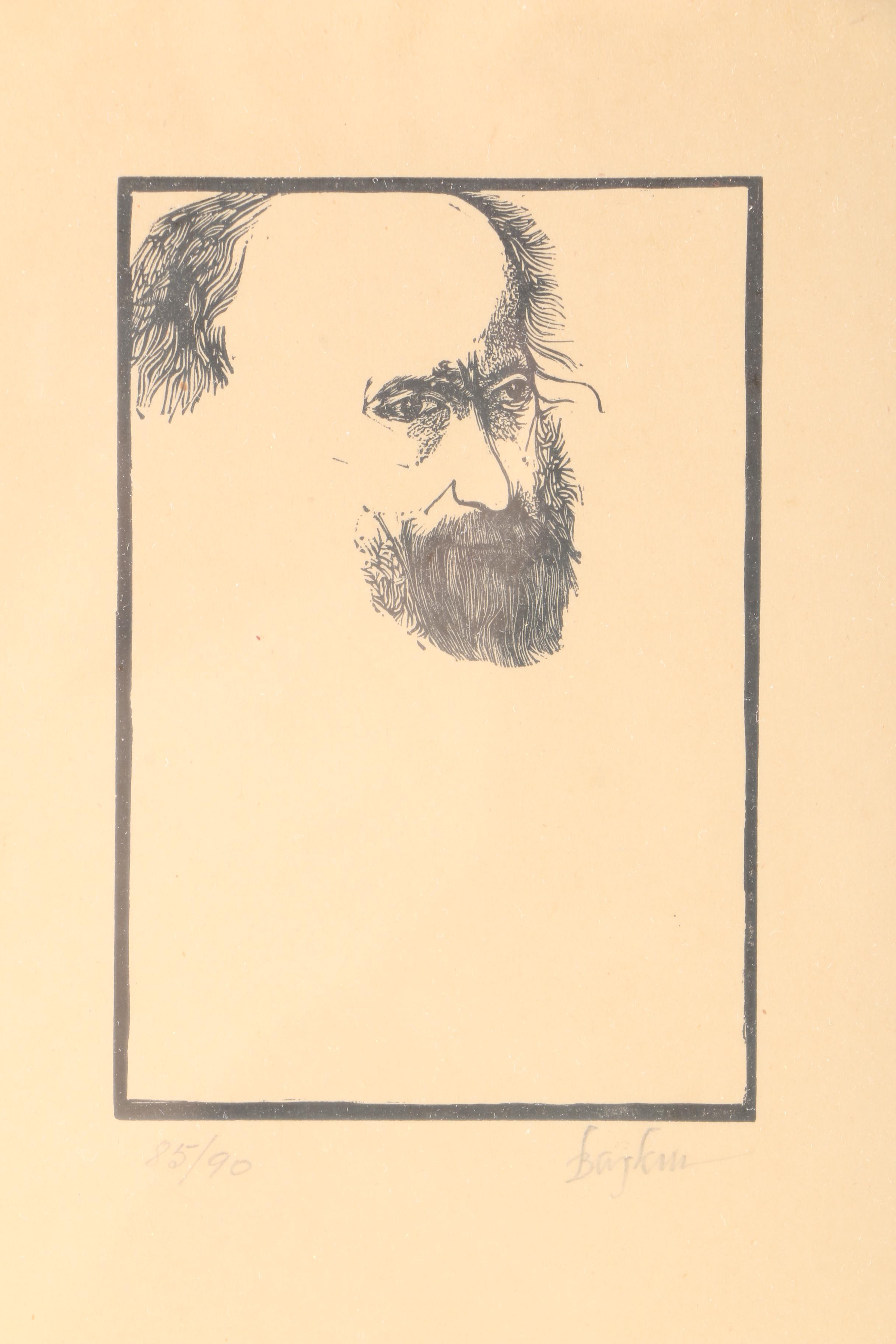 Leonard Baskin Limited Edition Woodblock Print of a Man