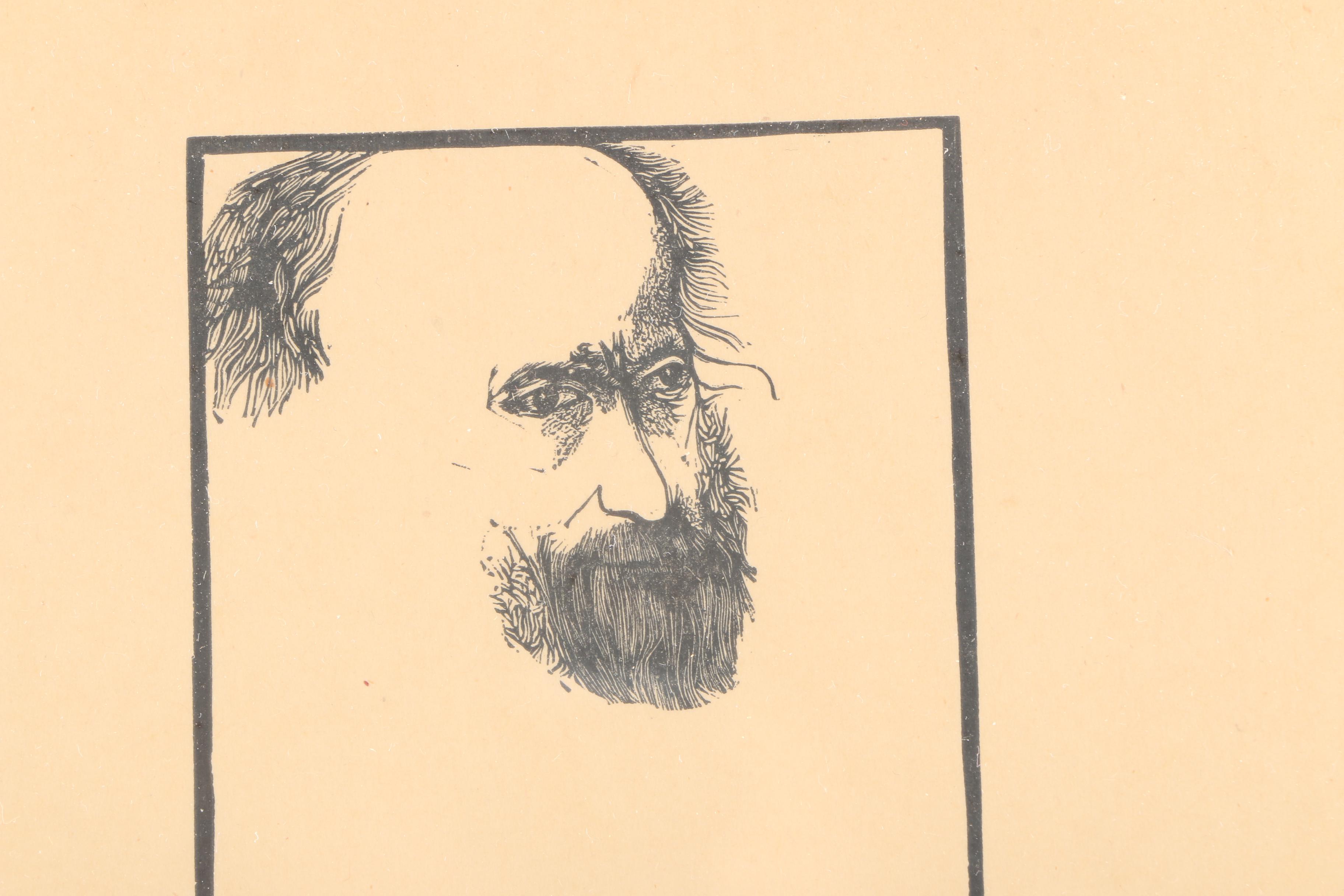 Leonard Baskin Limited Edition Woodblock Print of a Man