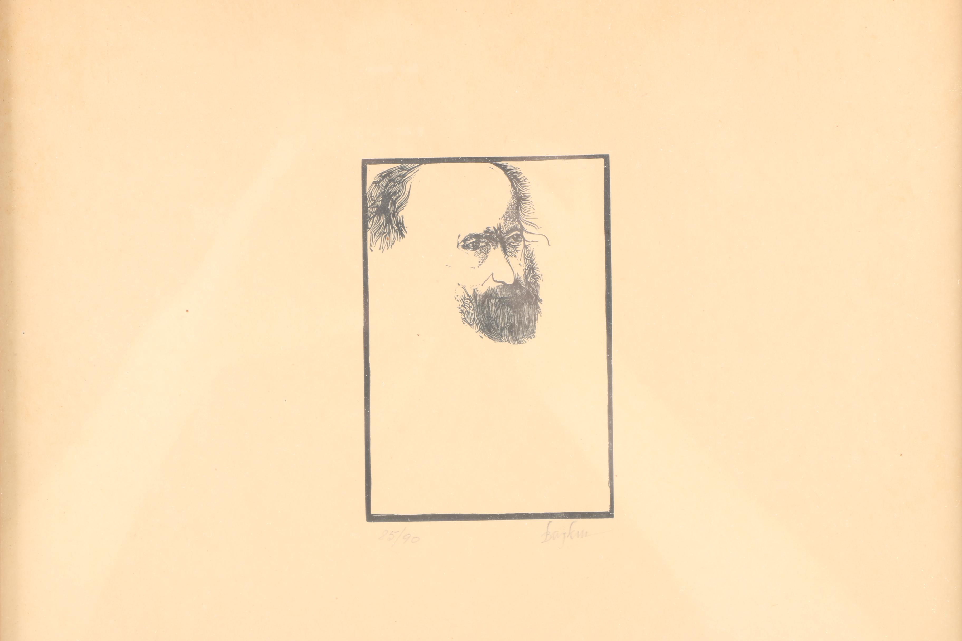 Leonard Baskin Limited Edition Woodblock Print of a Man