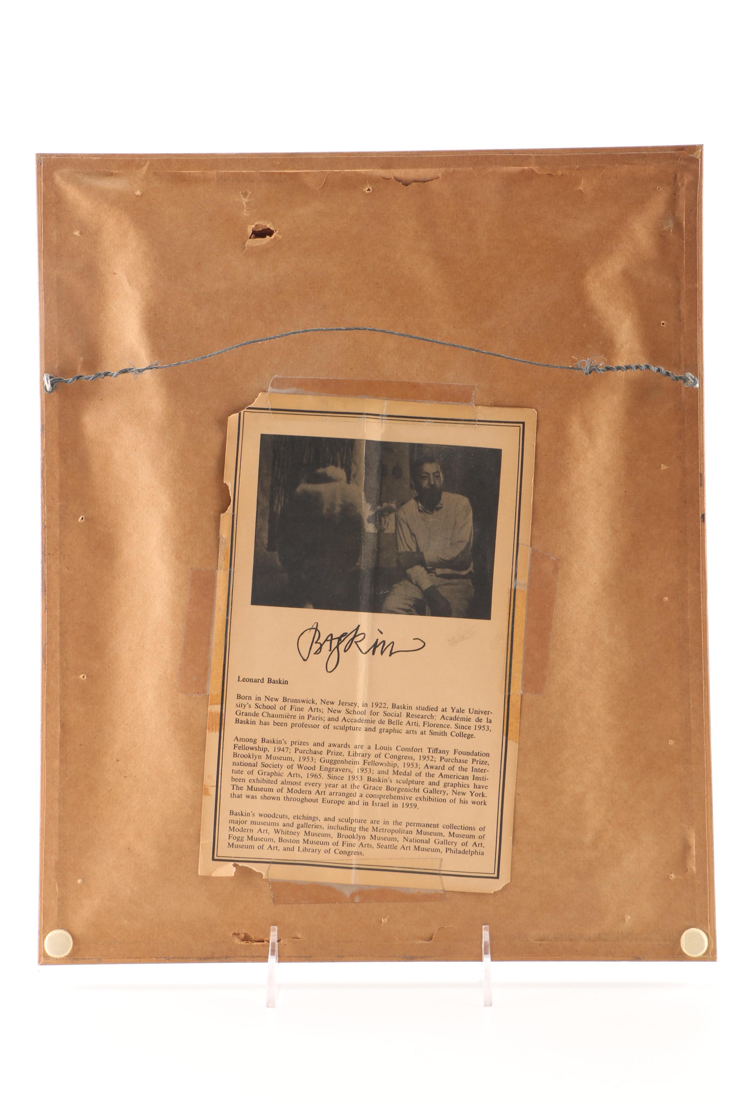 Leonard Baskin Limited Edition Woodblock Print of a Man