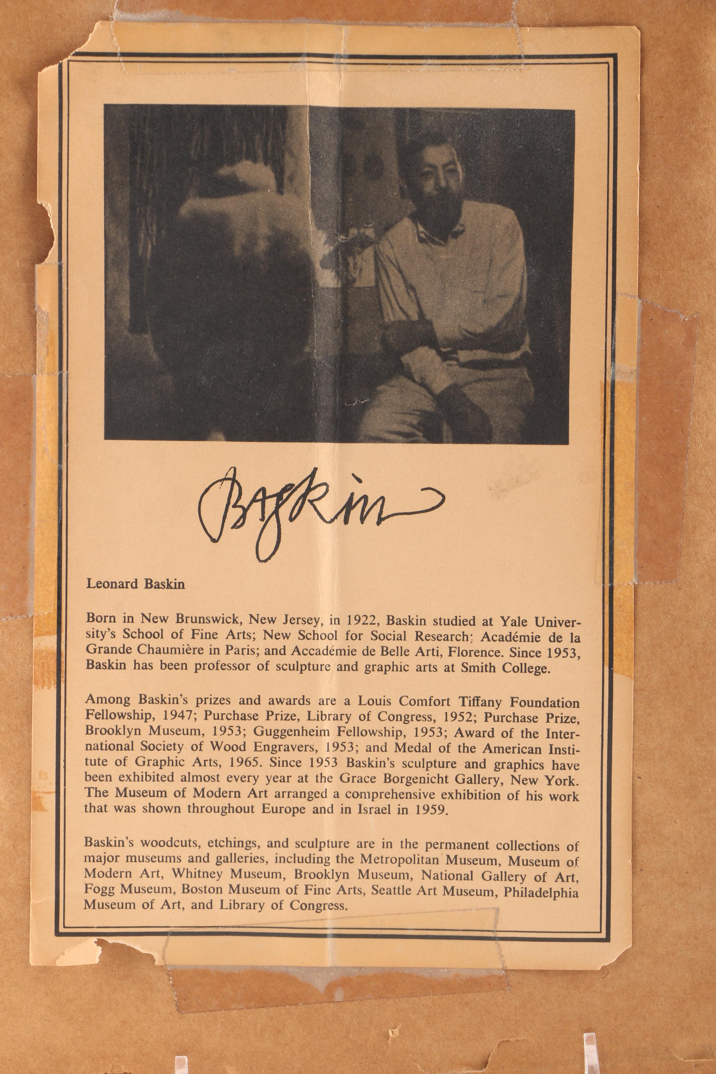 Leonard Baskin Limited Edition Woodblock Print of a Man