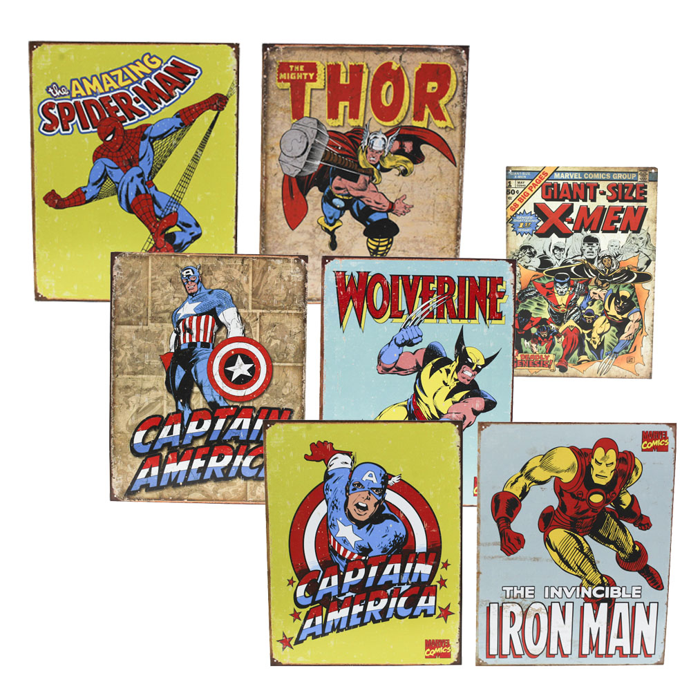 Marvel Retro-Style Collectible Tin Super Hero Signs
