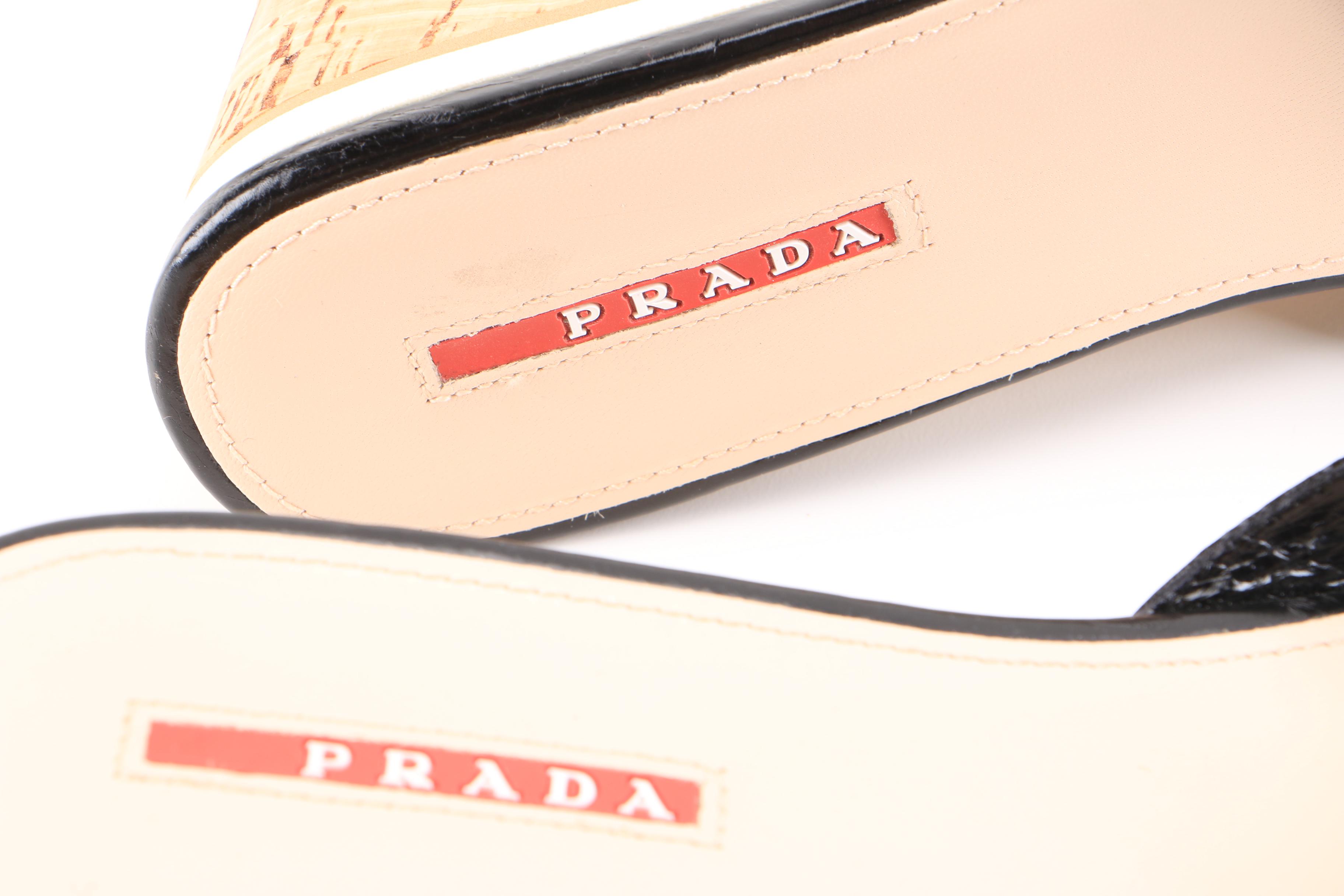 Prada Black Leather and Cork Platform Wedges