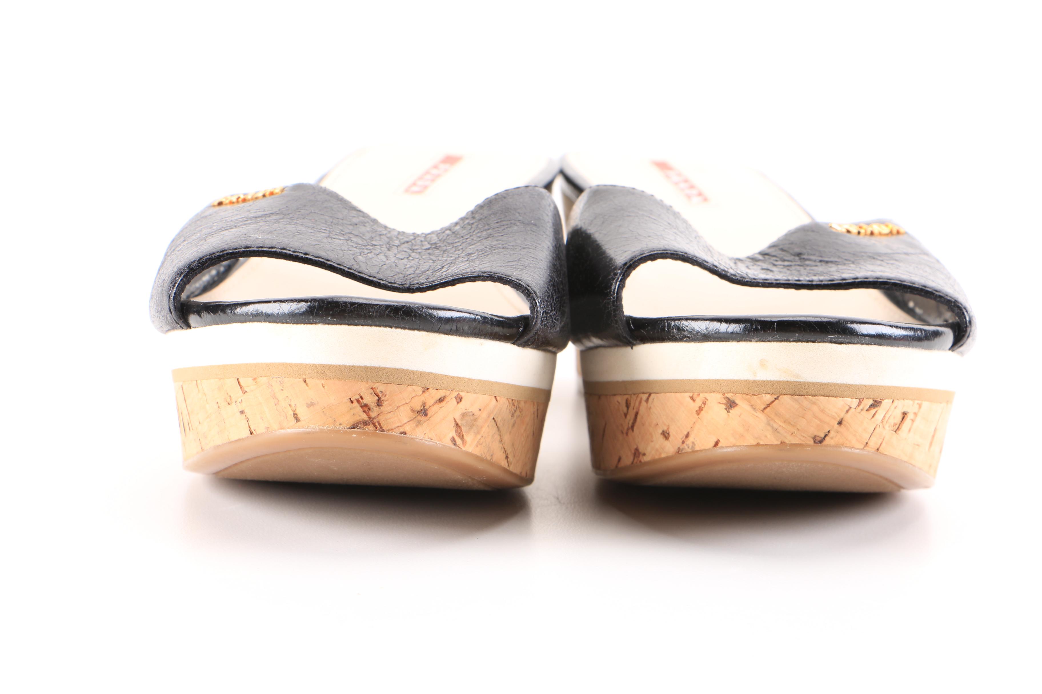 Prada Black Leather and Cork Platform Wedges