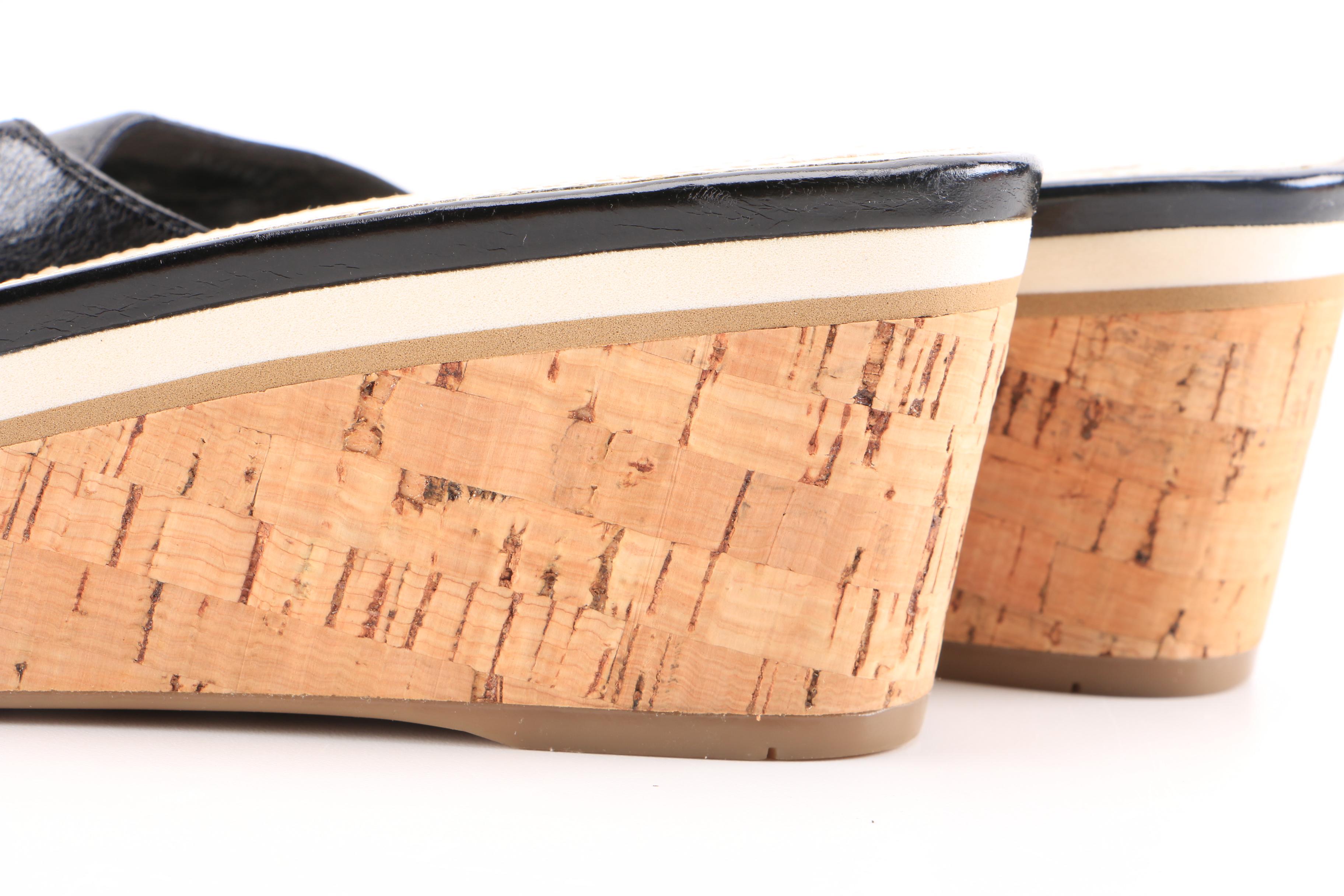 Prada Black Leather and Cork Platform Wedges