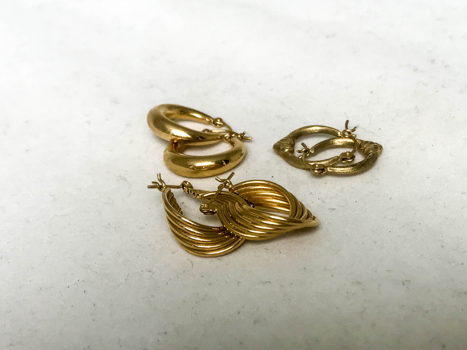 Three Pair of Hoop Earrings, 10K and 14K