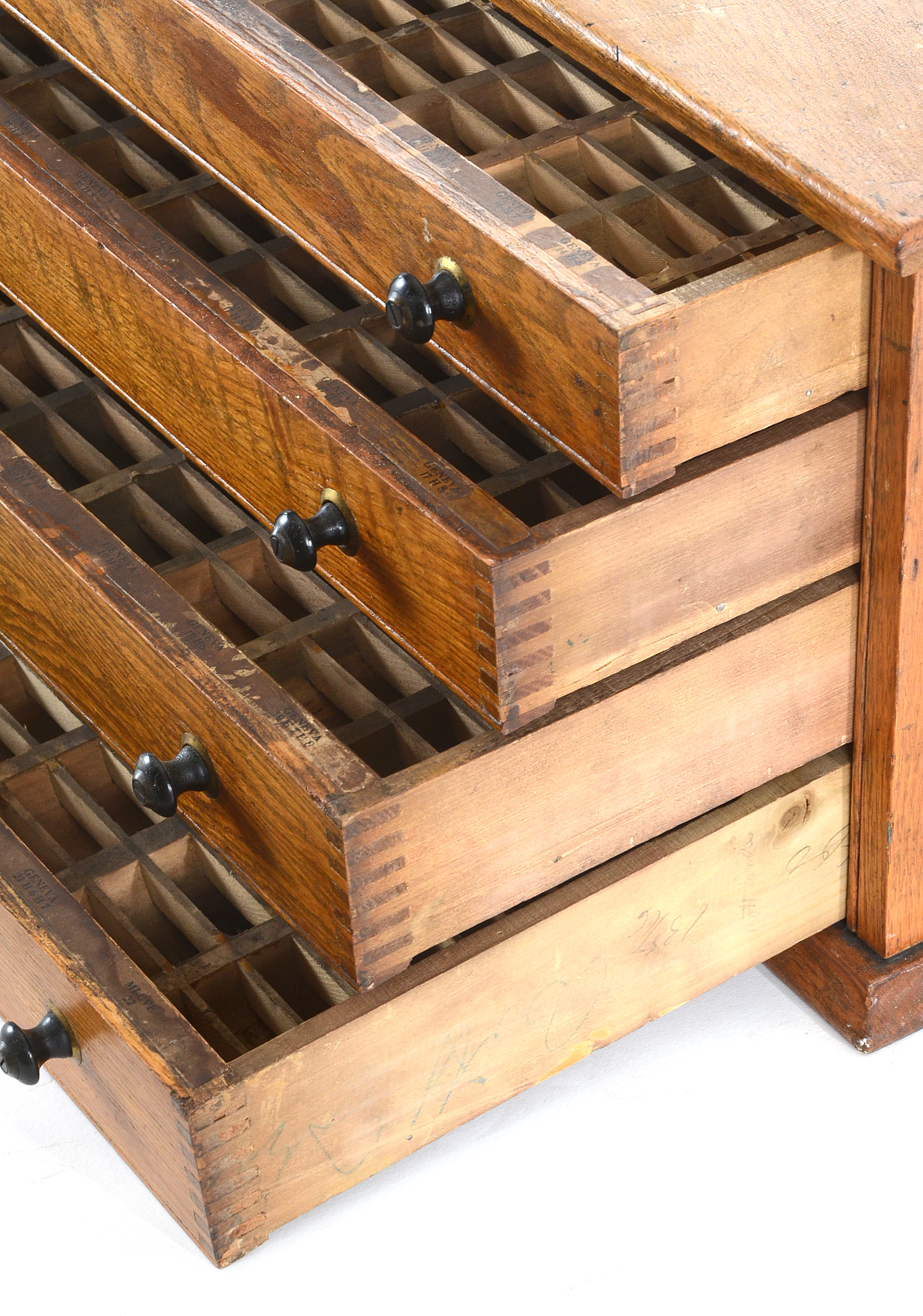 Antique Oak Watchmakers Crystal Storage Cabinet