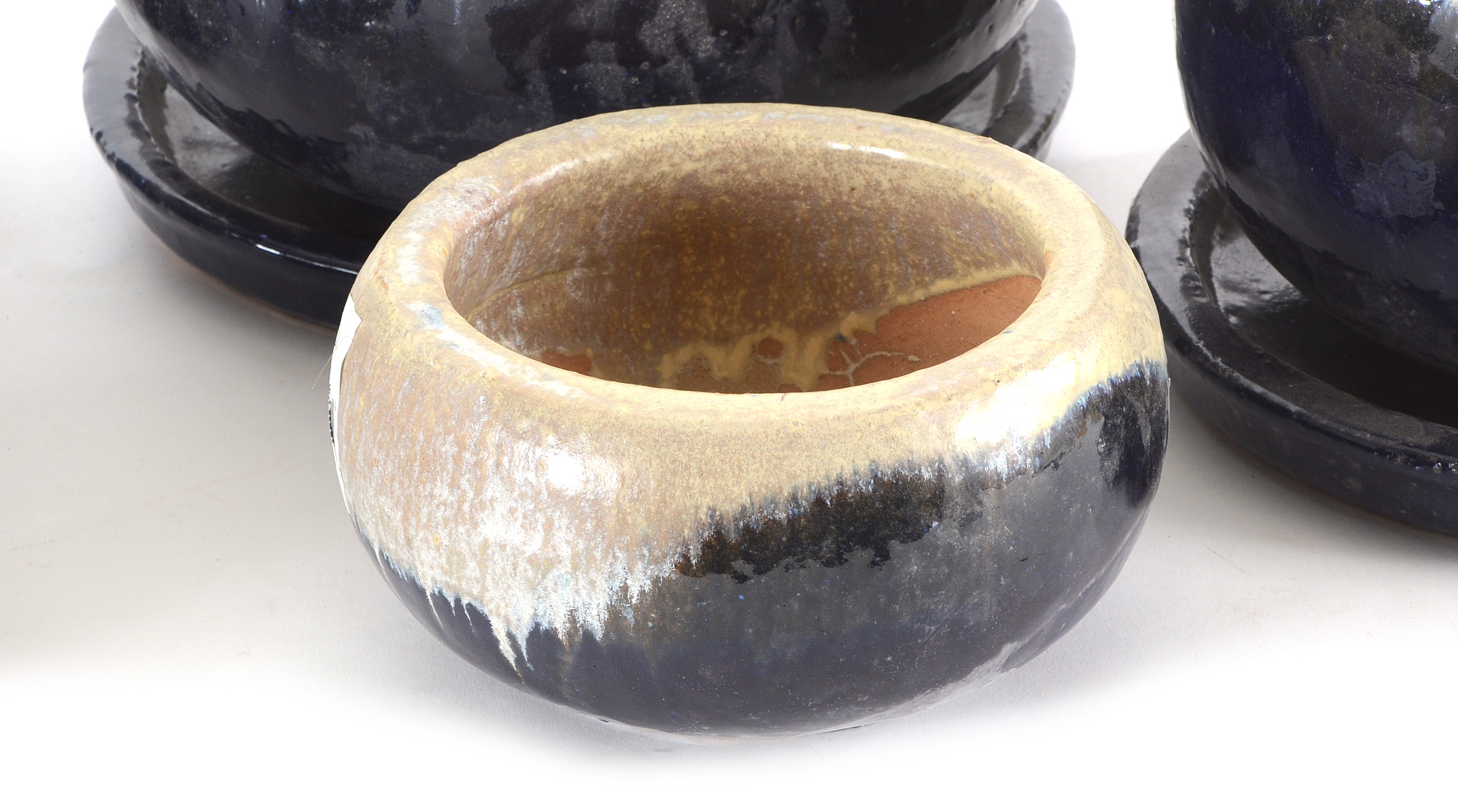 Ivory and Cobalt Blue Glazed Ceramic Garden Planters