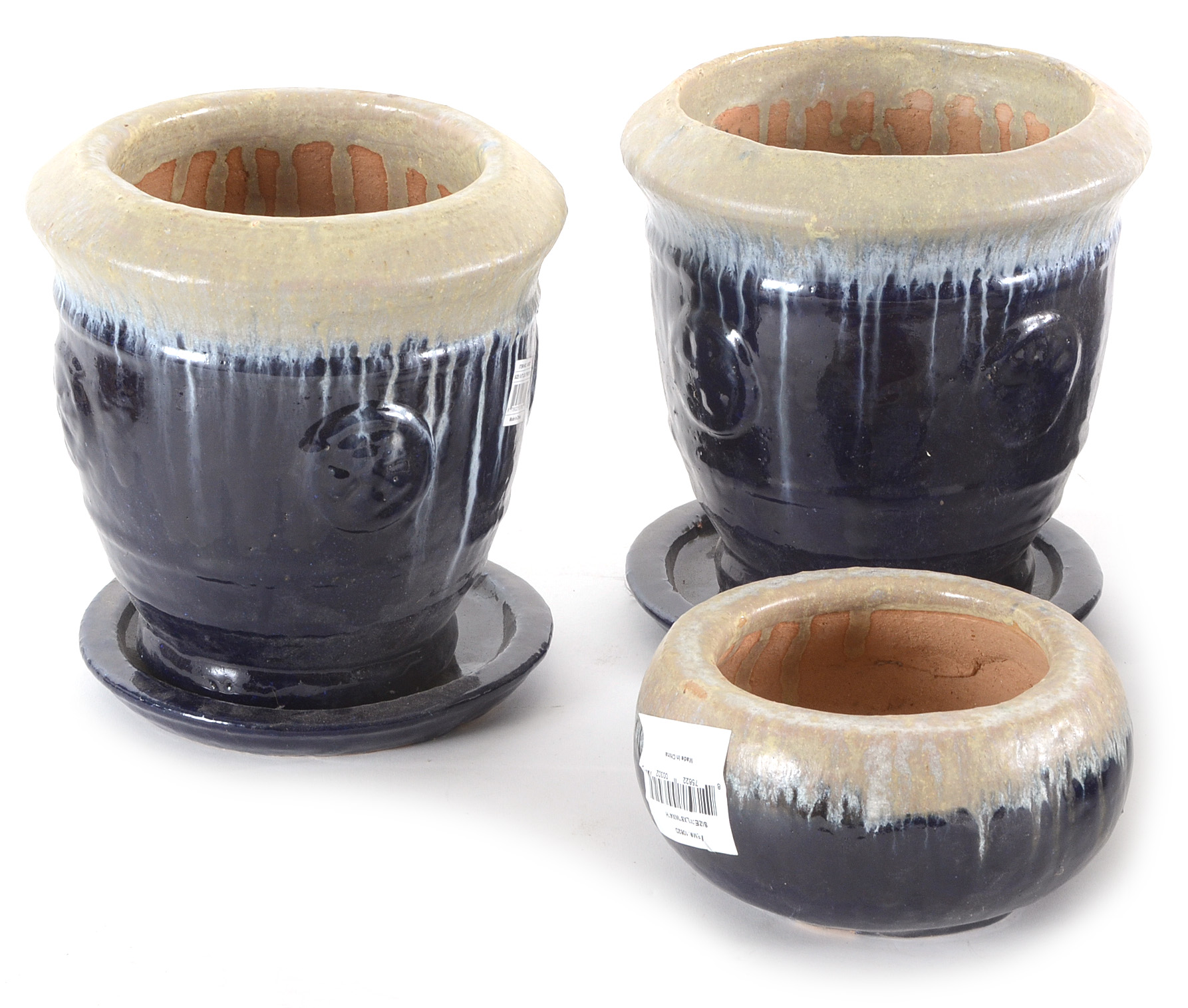 Ivory and Cobalt Blue Glazed Ceramic Garden Planters