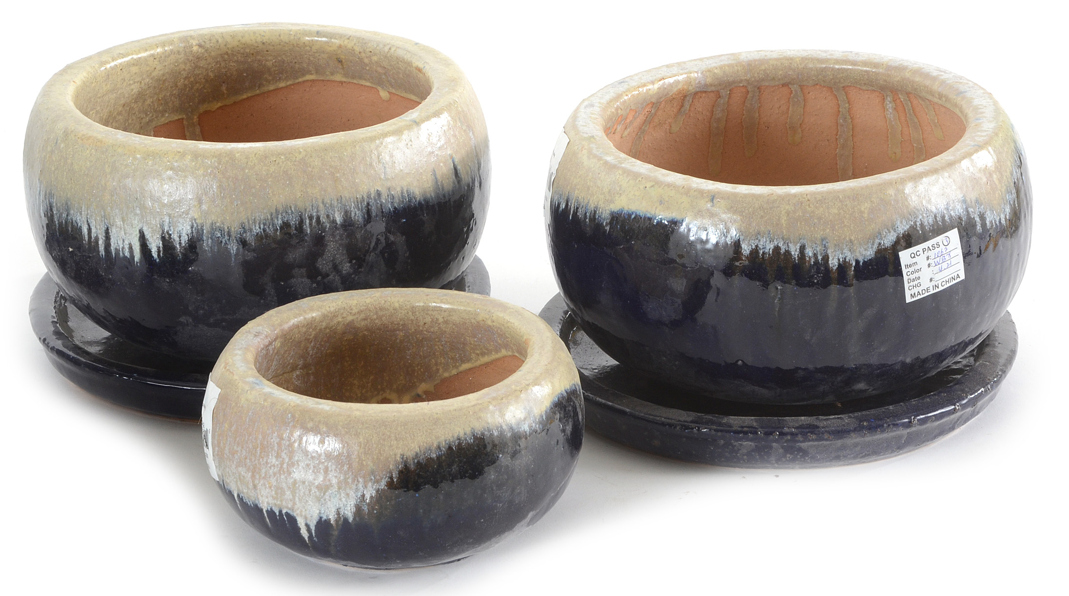 Ivory and Cobalt Blue Glazed Ceramic Garden Planters
