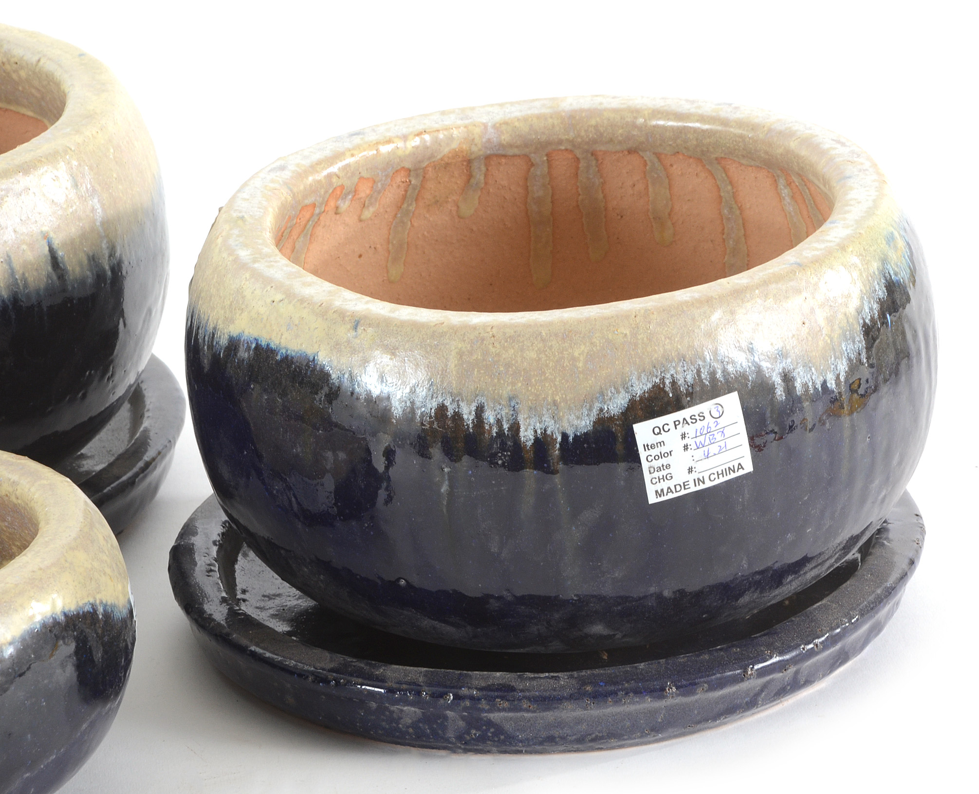 Ivory and Cobalt Blue Glazed Ceramic Garden Planters