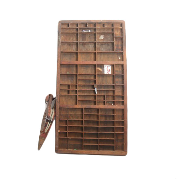 Printer's Tray and Vintage Fireplace Bellows