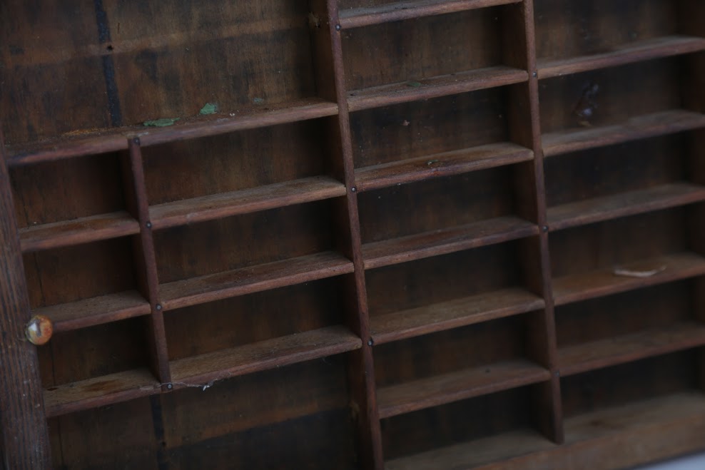 Printer's Tray and Vintage Fireplace Bellows