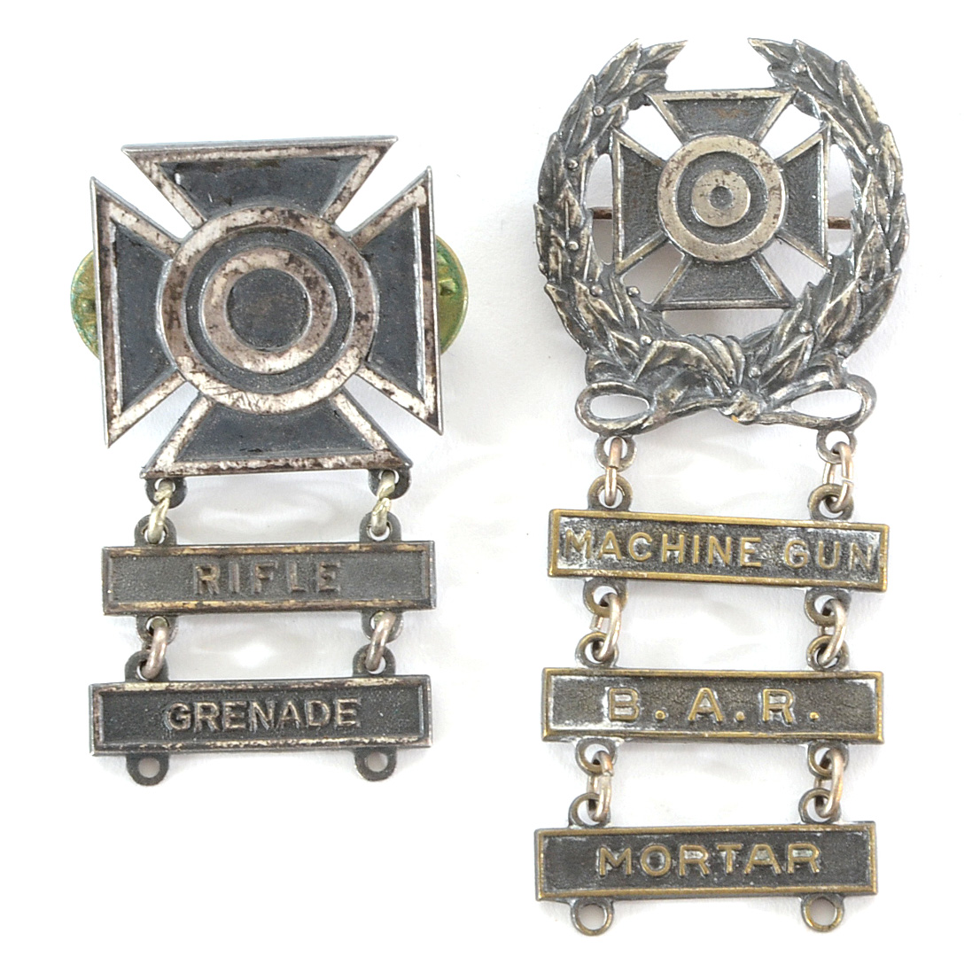 Group of Three US Army Sharpshooter Sterling and 1/20 Silver Filled Badges