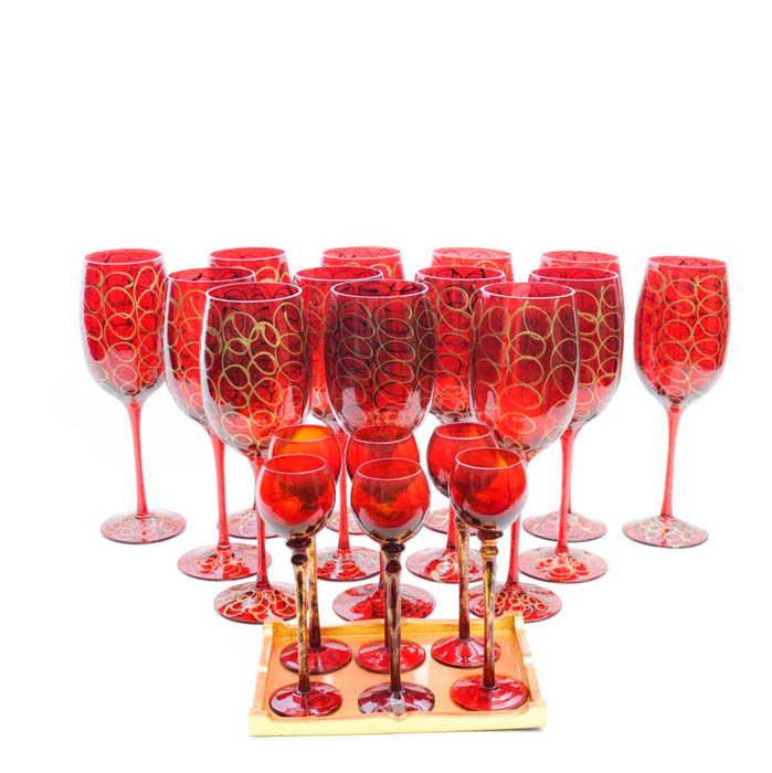 Collection of Red Glass Stemware