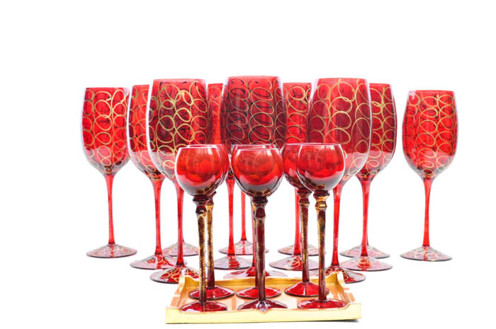 Collection of Red Glass Stemware