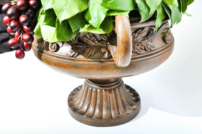 Footed Urn With Decorative Silk Flower And Fruit Arrangement
