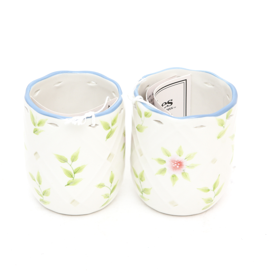 Set of Home Interiors Candle Holders in "Country Inn" Pattern
