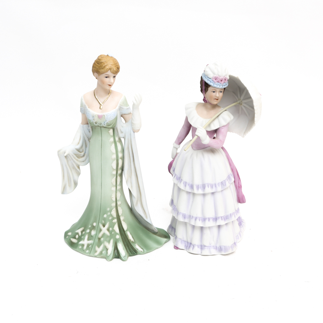 Two Home Interiors Figurines "Amelia" and a Homco Victorian Lady