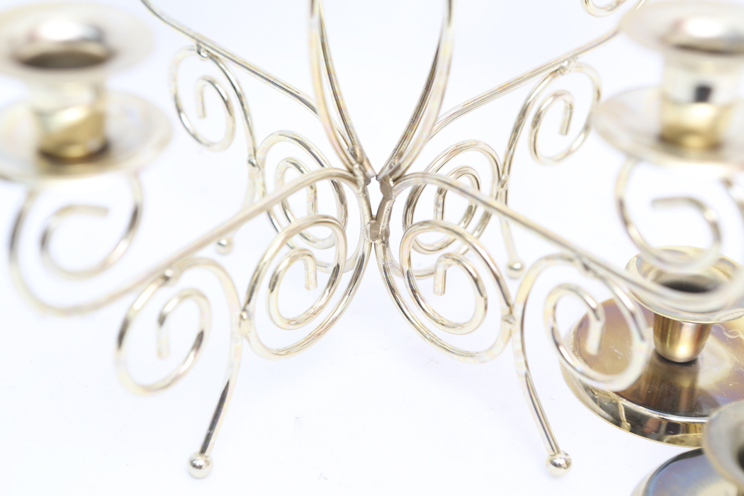 Brass Candelabra and Four Small Brass Candlesticks