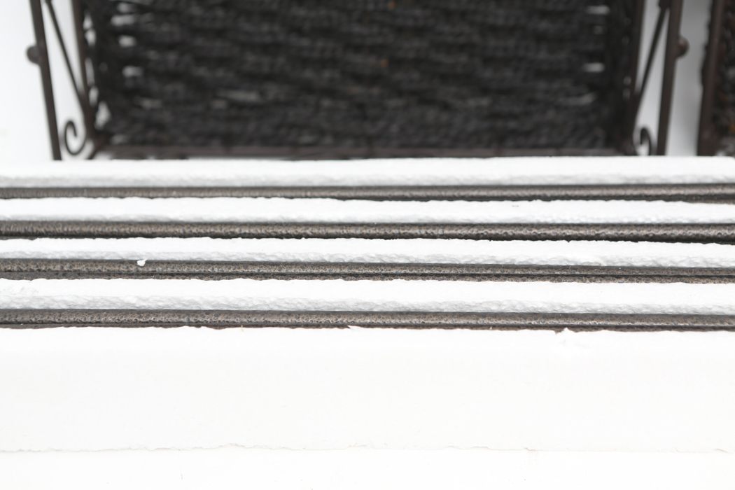 Set of Three Black Basket Trays and a Four Part Candelabra