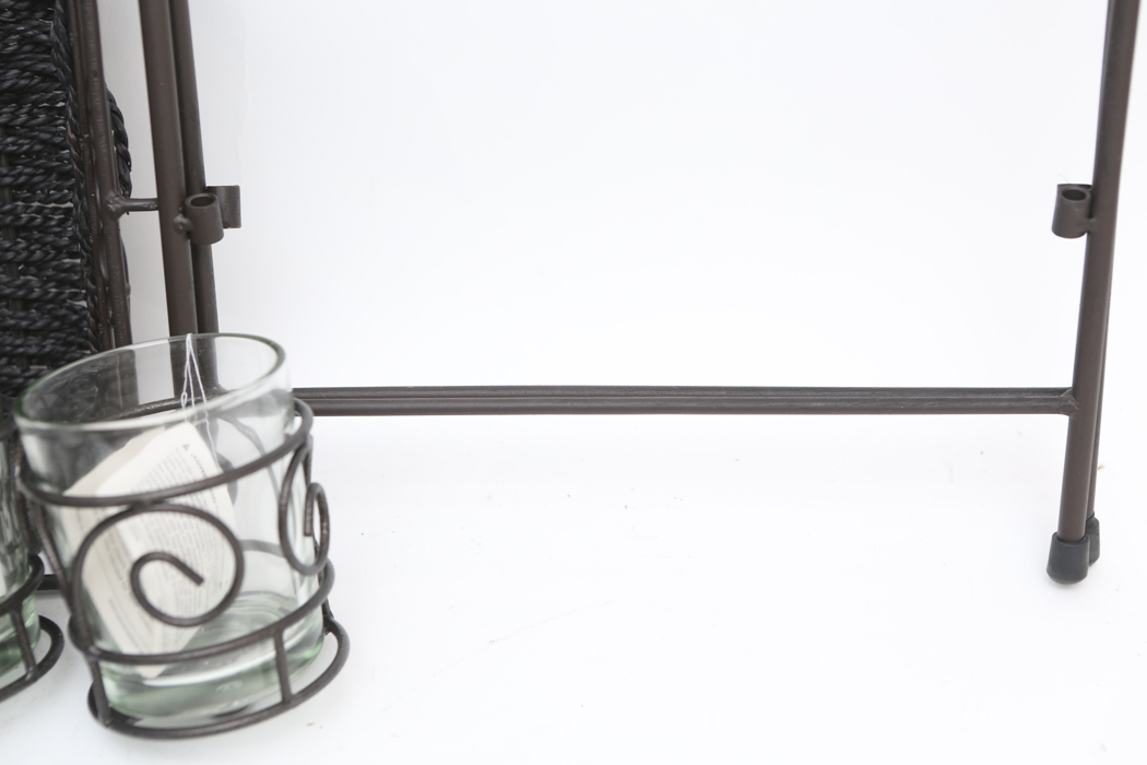 Set of Three Black Basket Trays and a Four Part Candelabra