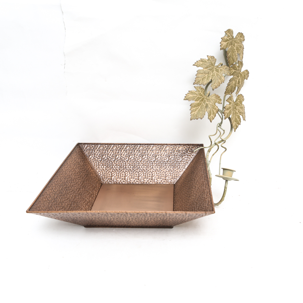 Hammered Metal Tray and Leaf Sconce by Home Interiors